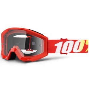 Motokrosové okuliare 100% Strata Furnace červená, číre plexi s čapmi pre trhačky