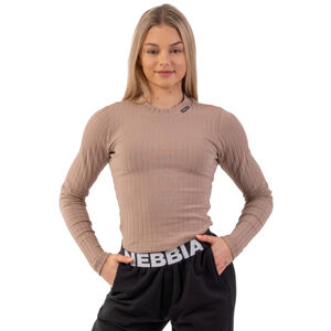 Rebrované tričko z organickej bavlny Nebbia 415 Brown - M