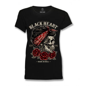 Dámske tričko BLACK HEART Pin Up Skull čierna - M