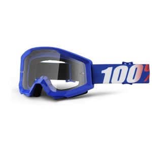 Motokrosové okuliare 100% Strata Nation modrá, číre plexi s čapmi pre trhačky