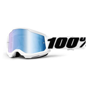 Motokrosové okuliare 100% Strata 2 Mirror Everest bielo-čierna, zrkadlové modré plexi