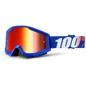 Motokrosové okuliare 100% Strata Chrome Nation modrá, červené chróm plexi s čapmi pre trhačky