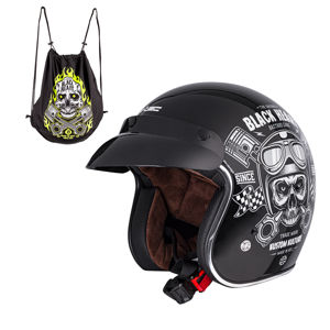 Moto prilba W-TEC Black Heart Kustom Skull, čierna lesk - L (59-60)