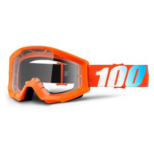 Motokrosové okuliare 100% Strata Orange oranžová, čire plexi s čapmi pre trhačky
